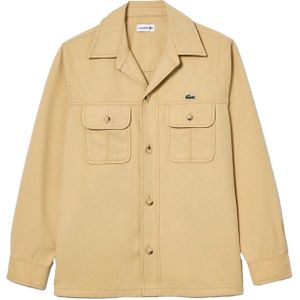 Lacoste Heren Geruit Katoen Twill Oversized Overhemd (Beige)