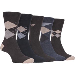 Farah - 5 Pack Heren Dun Ademend Klassiek Ruitpatroon Zachte Top Katoenen Dress Socks - FCS270BRNGRY (Ruit)