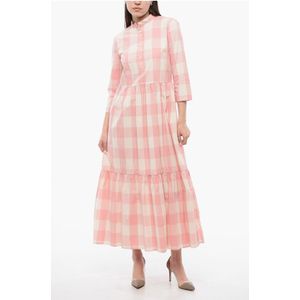 Geruite lange jurk in wit, roze