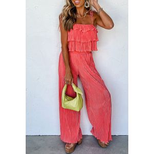 Geplooide Rimpel Jumpsuit Met Brede Pijpen