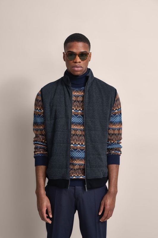 Lichtgrijs Sweatvest - Steekzakken - Ritssluiting - Met Quilten - Regular Fit