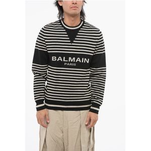 Gestreepte trui met ronde hals in Nero, Grigio