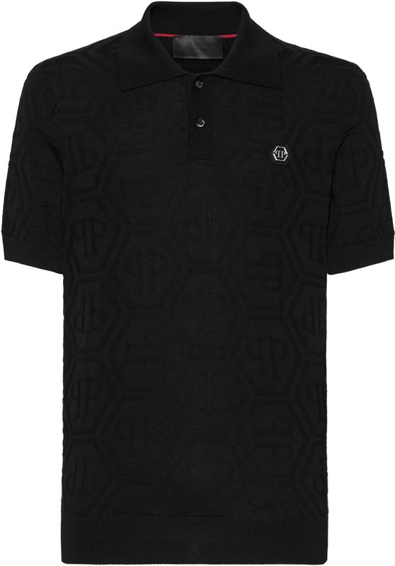 Philipp Plein - Jacquard Silk Wool Pullover Polo-Neck - Zwart - Poloshirt