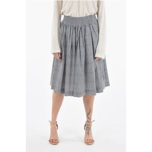 Popelin katoenen cirkelrok met diamantpuntmotief in blauw