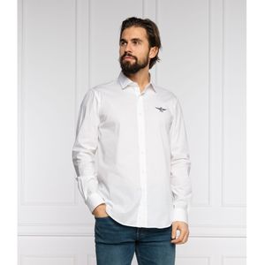 Aeronautica Militare - Herenoverhemd - Wit - Katoen - Slim-fit met Adelaarslogo