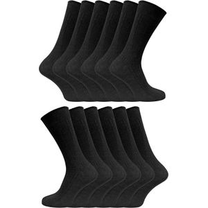 12 paar geribbelde herensokken van 100% katoen - Zwart
