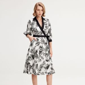 Bi-material wrap jurk met tropische print