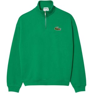 Lacoste Uniseks Zip Neck Sweatshirt met accenten voor volwassenen Loose Fit (Groen)