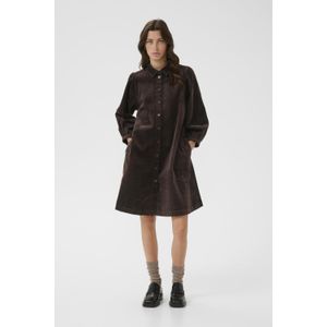 Jurk - EleinaPW - Bruin - Relaxed Fit - Corduroy Overhemdjurk