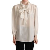 Dolce & Gabbana - Ascot Collar Long Sleeve Silk Blouse - Lichtgrijs
