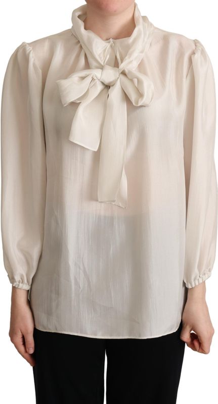 Dolce & Gabbana - Ascot Collar Long Sleeve Silk Blouse - Lichtgrijs