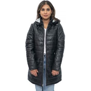 Dames lederen puffer parka jas-Andria