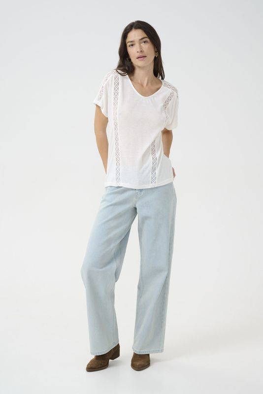 T-shirts - Wit - Cream Shirt - Losse Pasvorm - Kwartmouw