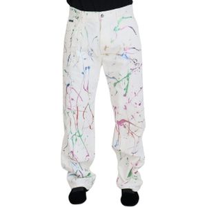 Dolce & Gabbana - Jeans - Wit - Heren - Chique Witte Denim Jeans met Splash Print