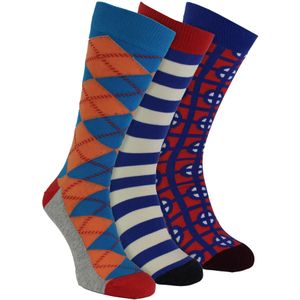HS by Happy Socks - Heren 3-Pack Klassieke Structuur Kousen - Target (Blauw)