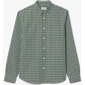 Heren Lacoste Regular-Fit geruit Poplin overhemd in Khaki