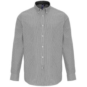 Premier Heren Gestreept Oxford Overhemd Met Lange Mouwen (Wit/Grijs)