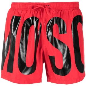 Moschino Heren Logo Polyester Zwemshorts (Rood)