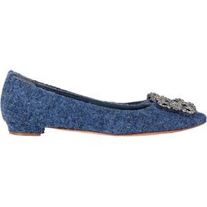 Manolo Blahnik Hangisi Versierde Ballerina's in Blauwe Tweed