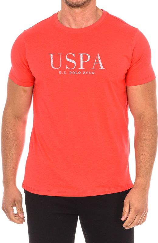 U.s. Polo Assn. - T-shirt - Rood - Katoen - Heren - Korte Mouwen - Geribbelde Ronde Hals