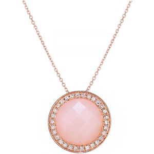 9ct roségouden ketting met diamanten en roze opaal hanger