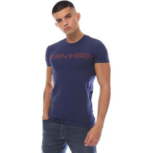 Emporio Armani - Crewneck T-Shirt - Blauw - Slim Fit - Katoen
