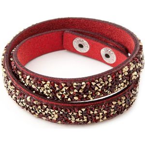 Swarovski - Rode leren armband met gouden en roze Swarovski Elements-kristallen