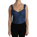 Dolce & Gabbana Blauwe Mouwloze Bustier Blouse Katoen Top