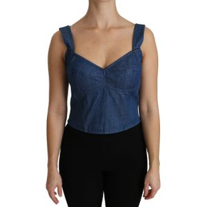 Dolce & Gabbana Blauwe Mouwloze Bustier Blouse Katoen Top
