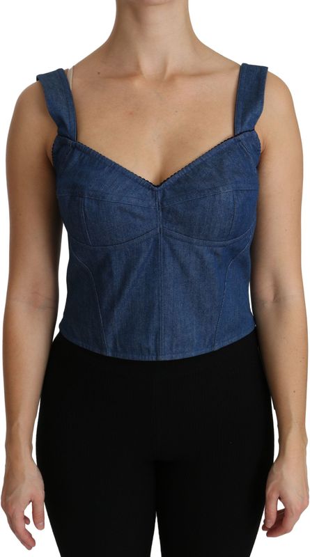 Dolce & Gabbana Blauwe Mouwloze Bustier Blouse Katoen Top