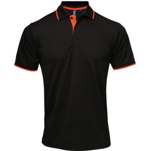 Premier Herencontrast Coolchecker Polo Shirt (Zwart/Oranje)