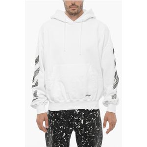 Geborstelde katoenen SCRIBBLE DIAG hoodie in wit