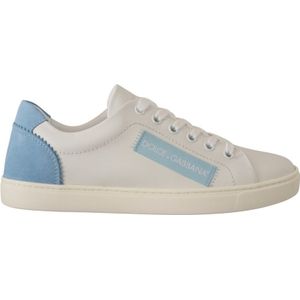 Prachtige Blauwe Leren Lage Sneakers