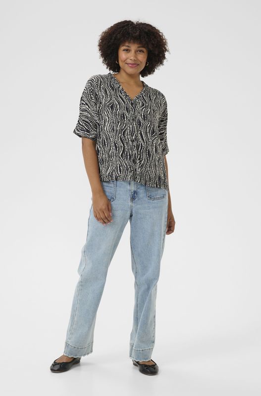 Cream - Blouse 'Tiah' - Zwart / Wit - Klassieke Blouse - Losse Pasvorm