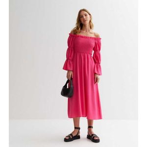 Gestructureerde Shirred Top Smock Midi -jurk