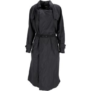 Isabel Marant Ceintuur Midi Trenchcoat in Zwart Nylon