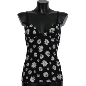 Dolce & Gabbana Zwarte Madeliefjesprint Jurk Lingerie Chemisole
