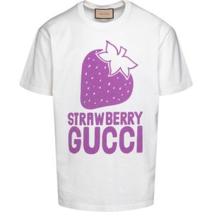 Gucci Aardbeienlogo Oversized Fit Wit T-shirt
