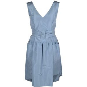 Prada - Cocktailjurk - Blauw - 100% Zijde - V-hals - Verstelbare Riem