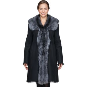 Dames zwarte zilveren Toscaanse schapen suède trenchcoat - Celeste