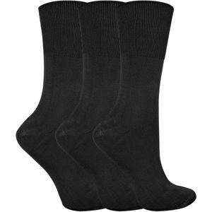 Set van 3 sokken zonder elastiek bamboesokken met wijde bovenkant voor dames - Zwart