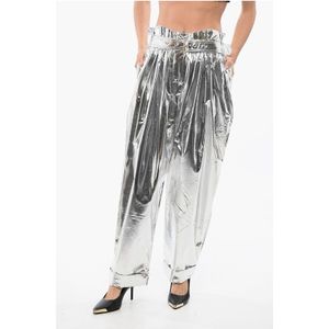 Geplooide, hoog getailleerde baggy-fit broek met metallic effect in zilver