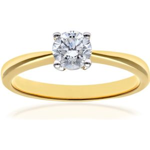 Verlovingsring, 18kt geelgouden IJ/I ronde briljant gecertificeerde diamanten ring, 0,50 ct diamantgewicht