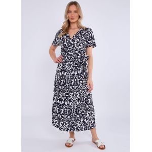 Navy korte mouwen viscose wikkel midi jurk