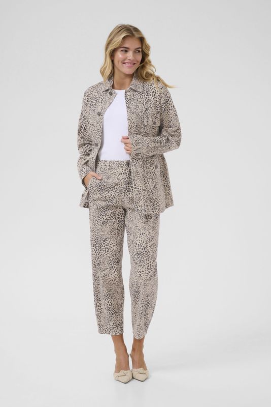 Kaffe - Lichte Jas - Abstract Luipaardprint - Langemouwen - Kraag - Knoopsluiting