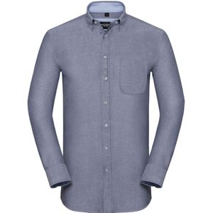 Russell Collection Heren Oxford Getailleerd Overhemd met Lange Mouwen (Oxford Navy/Oxford Blue)