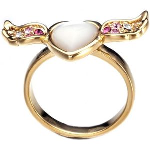 Swarovski - Parelmoeren ring met hart en vleugel met roze en witte Swarovski Elements-kristallen