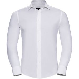 Russell Collection Herenhemd met lange mouwen en Easy-Care Fitted (Wit)