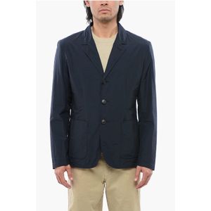 Enkelrijsblazer met opgestikte zakken in blauw