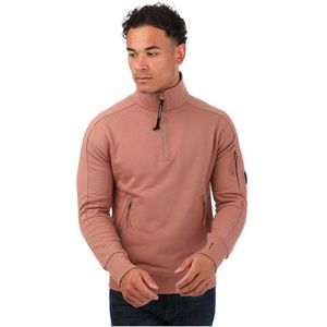 Mens C.P. Company Diagonal Raised Fleece Zipped Sweatshirt in brown